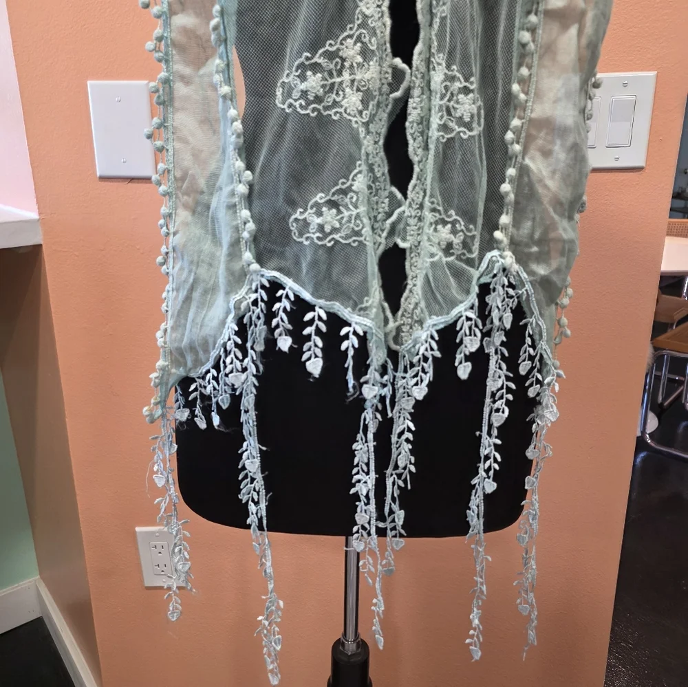 Hippie Scarf Bohemian Mint Vintage Y2K Light Blue Lace Boho Chic Festival
